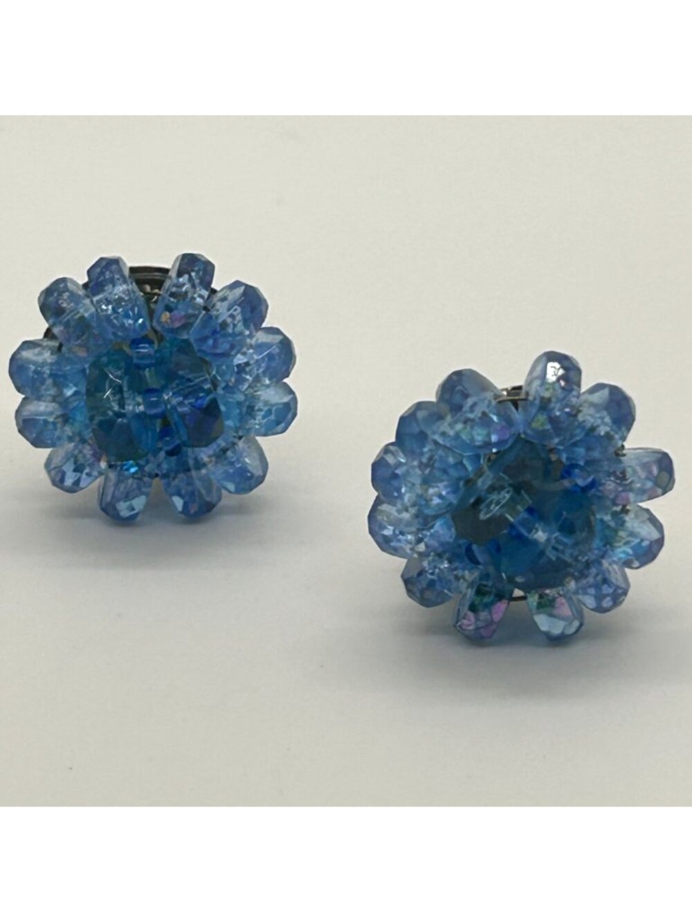 Vintage West Germany Light Blue Acrylic Cluster Clip-On Earrings Retro Classic
